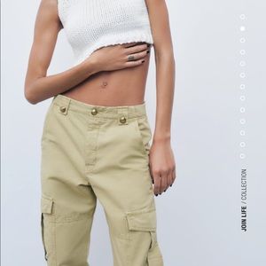Zara Gold Button Cargo Pants NWT